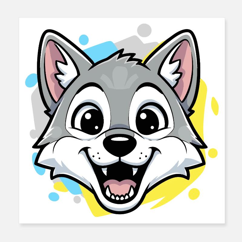 Dessin de la bande dessinée Wolf Head Poster 20 x 20 cm