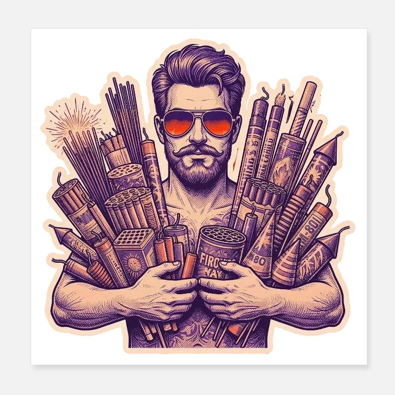 Pyro Fireworks New Year's Eve Rocket Poster 8" x 8" (20x20 cm)