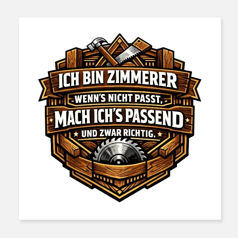Ich bin Zimmerer Spruch Holz Poster 20x20 cm