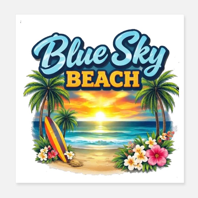 Blue Sky Beach Solnedgang Poster 20x20 cm