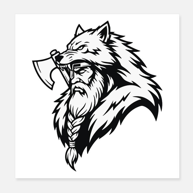 Wikinger-Ulfhednar-Krieger-Wolf-Berserker-Maskottchen Poster 20x20 cm