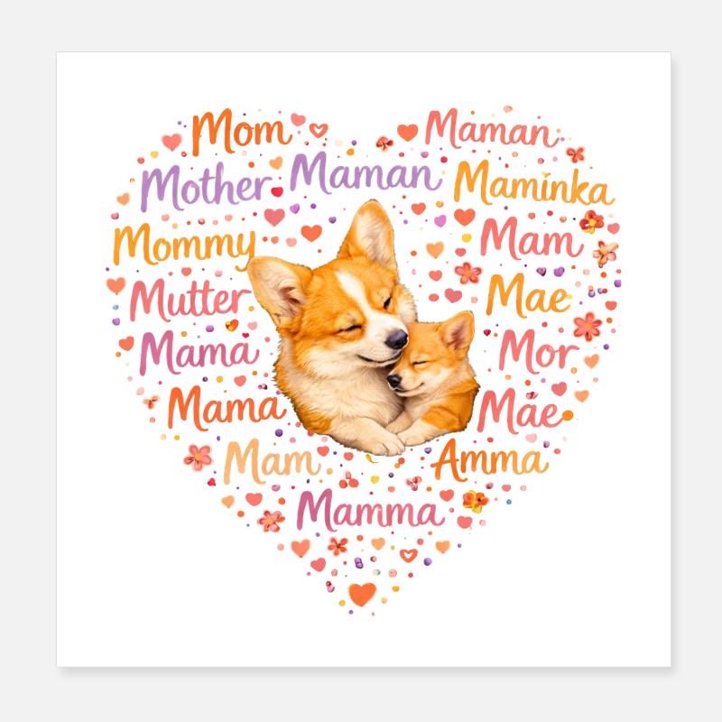 Corgi Mama Herz – Muttertag Geschenk Poster 20x20 cm