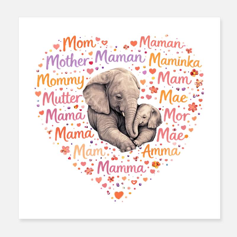 Elefant Mama Herz – Muttertag Geschenk Poster 20x20 cm