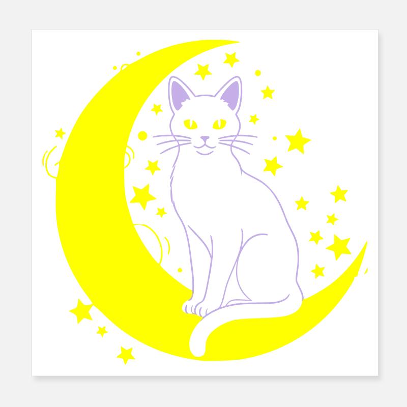 Silhouette des étoiles de la Lune du Chat Poster 20 x 20 cm