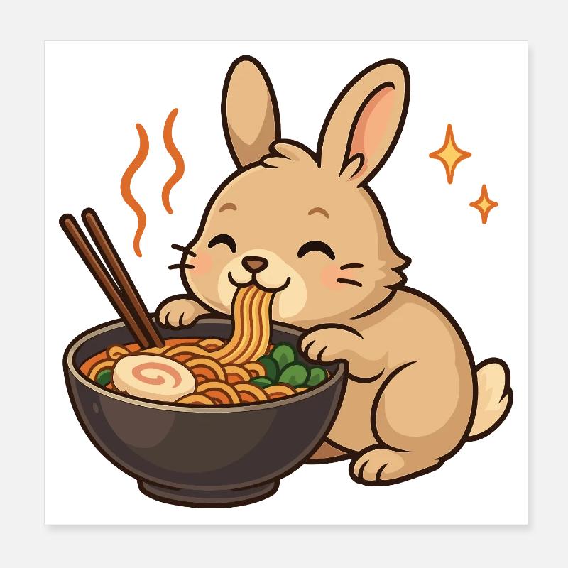 Hase mit Nudeln Ramen kawaii Hase Poster 20x20 cm
