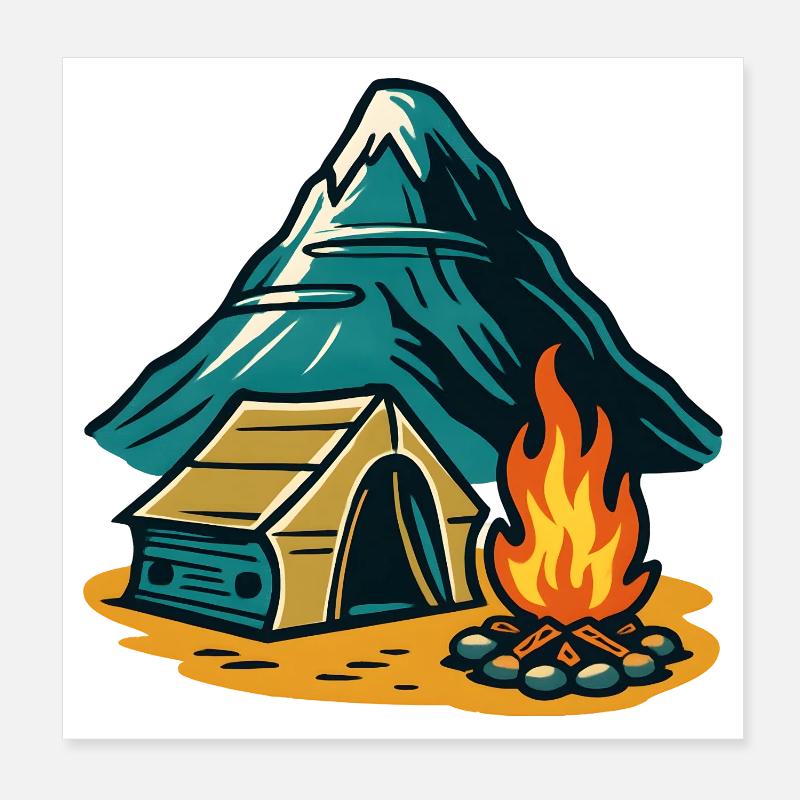 Mountain camping fire pit Poster 8" x 8" (20x20 cm)