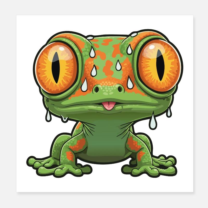 Maskottchen der gestressten Echsenpanik mit hervorquellenden Augen Poster 20x20 cm