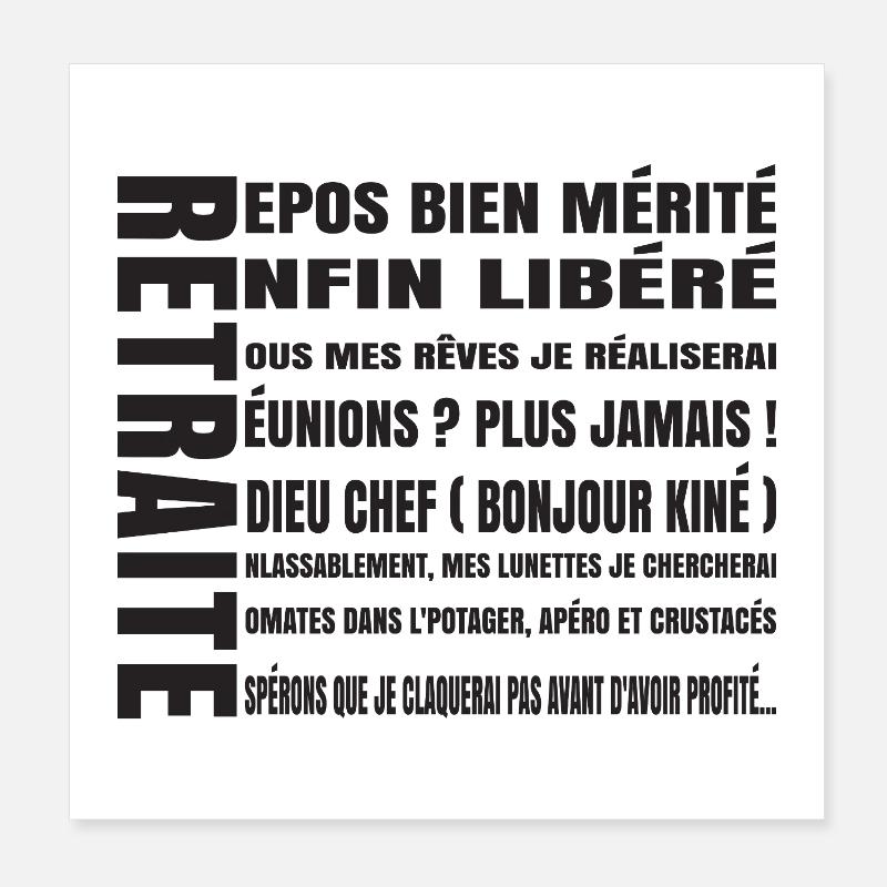 RETRAITE (texte noir) Poster 20 x 20 cm
