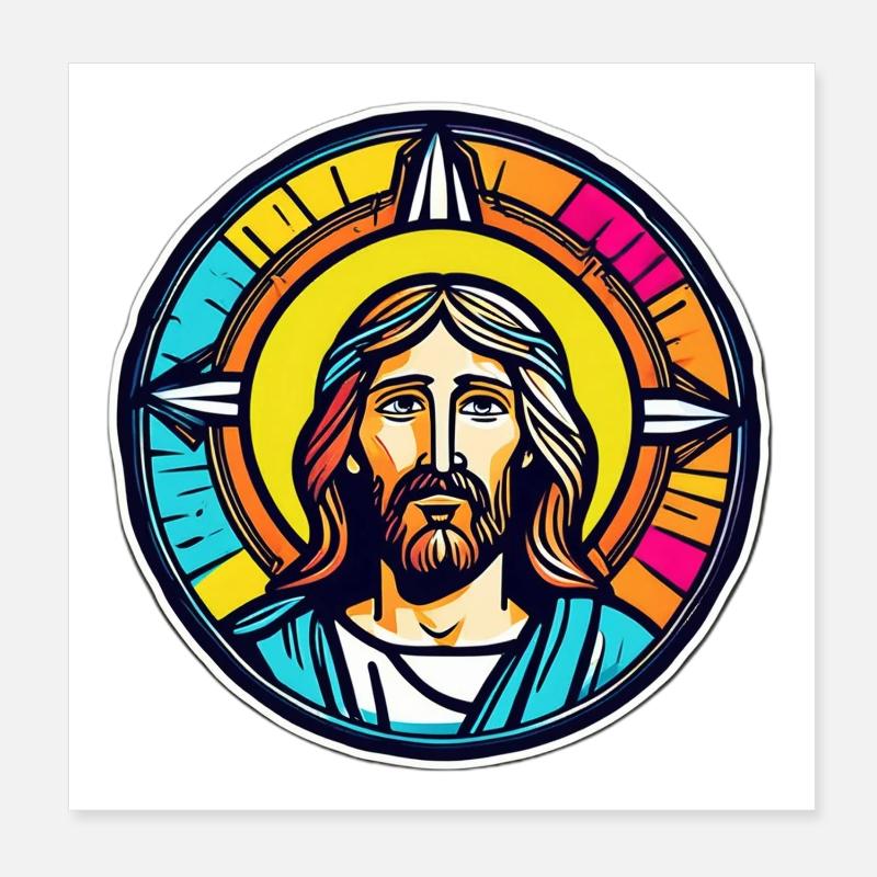 Jesus Vitrail Coloré Poster 20 x 20 cm