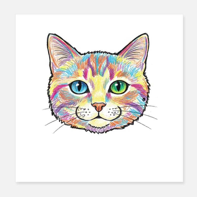 Motif d’animal coloré de chat Poster 20 x 20 cm