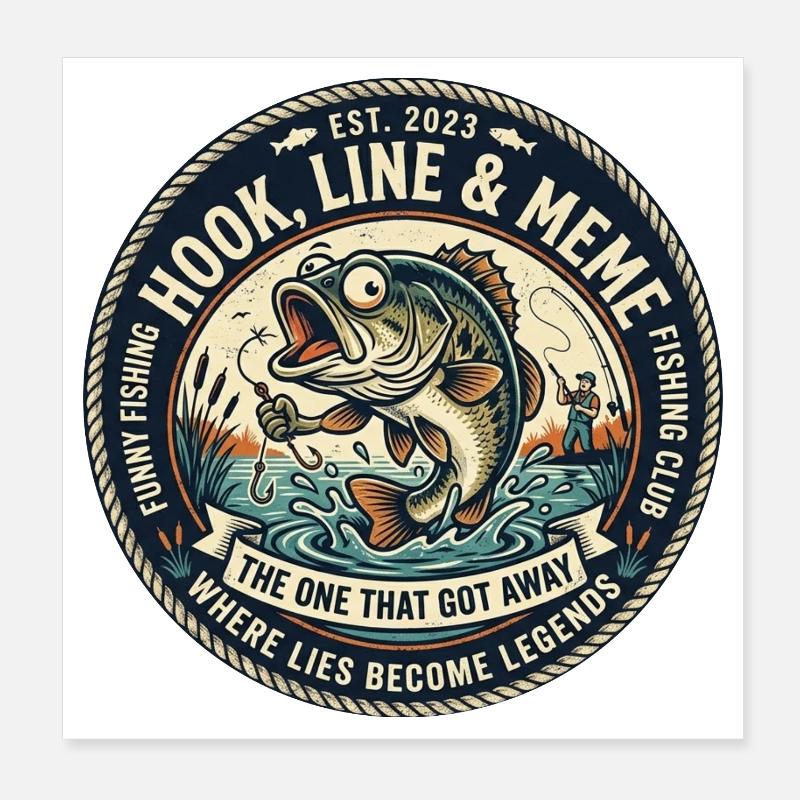 Line & Hook Legends Patch, lustiges Angeln Poster 20x20 cm