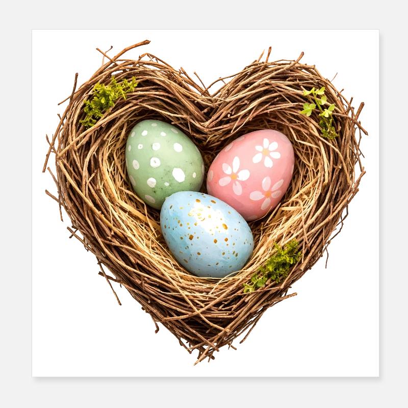 Herzförmiges Osternest mit Eiern Poster 20x20 cm