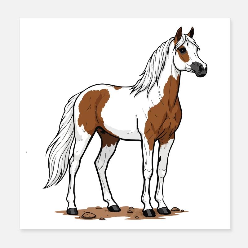Cheval Pie Marron et Blanc Élégance Équestre Poster 20 x 20 cm