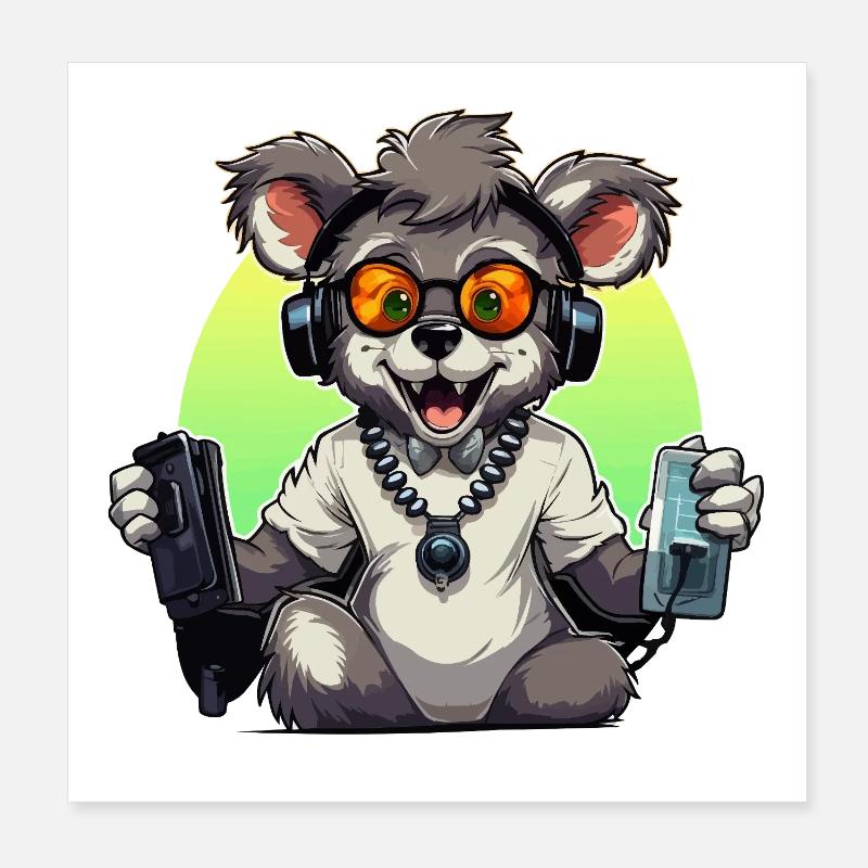 Gamer Koala mit Headset Poster 20x20 cm