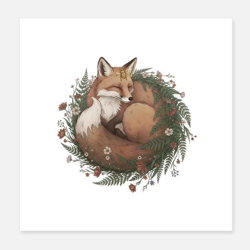 Douce couronne de renard endormie Poster 20 x 20 cm