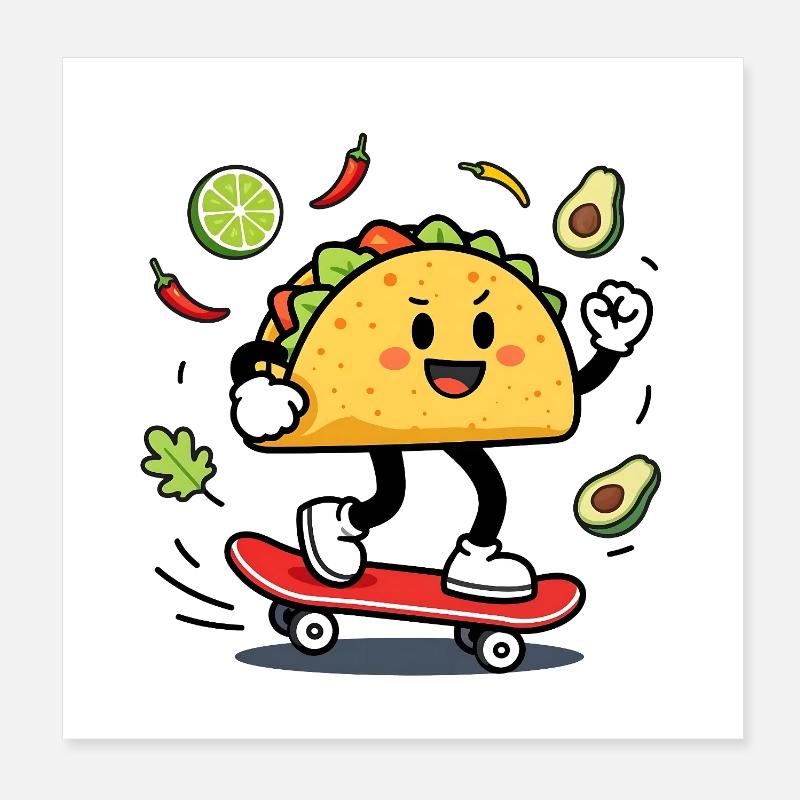 Taco Skate Pop Kawaii Poster 20 x 20 cm