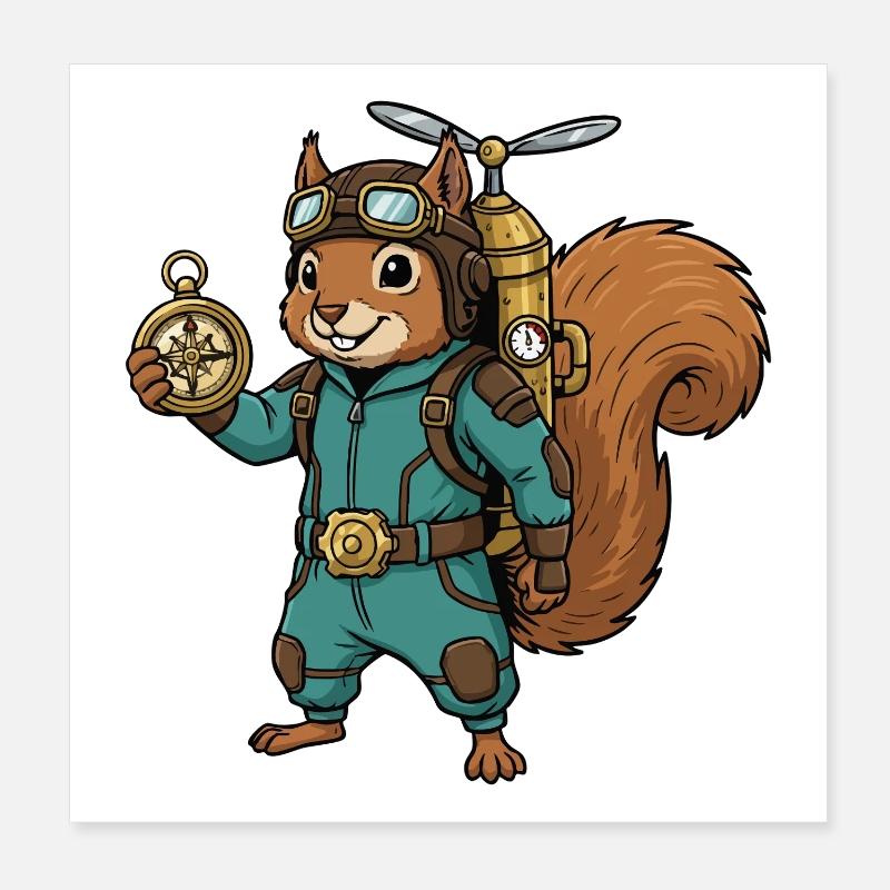 Squirrel Steampunk Aviator Jetpack-Kompass Poster 20x20 cm