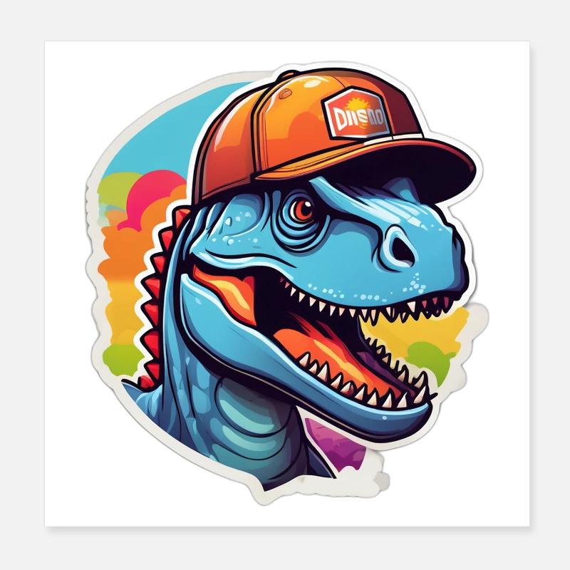 Dinosaurier-Regenbogenkappe Poster 20x20 cm