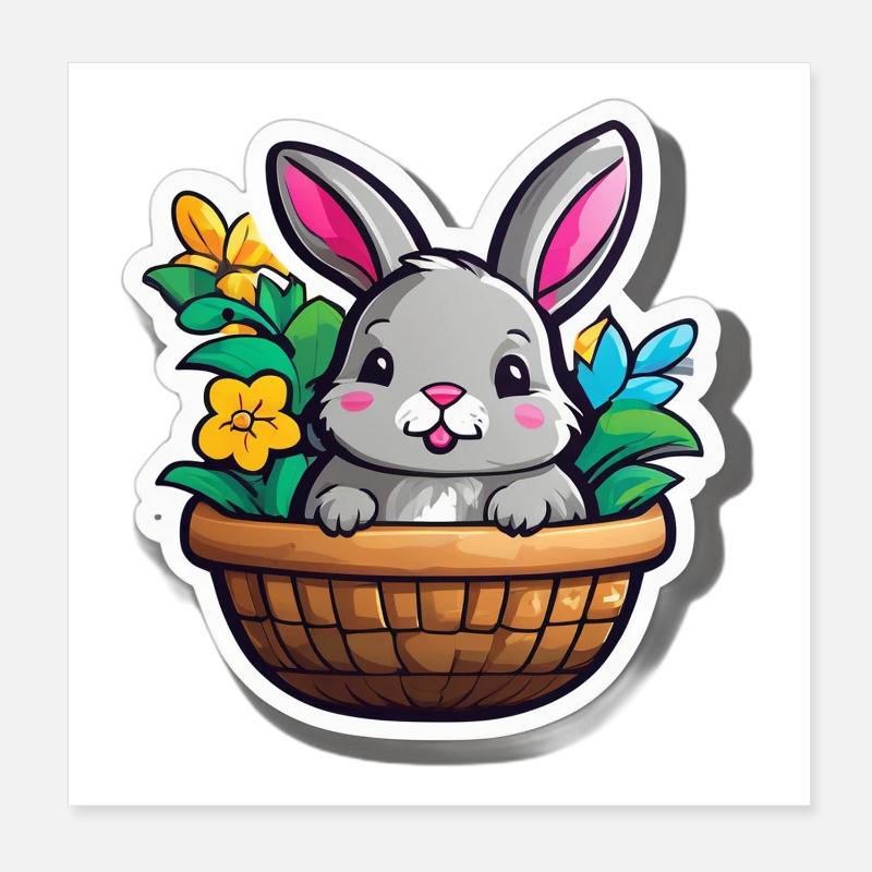 Lapin printanier en panier fleuri Poster 20 x 20 cm