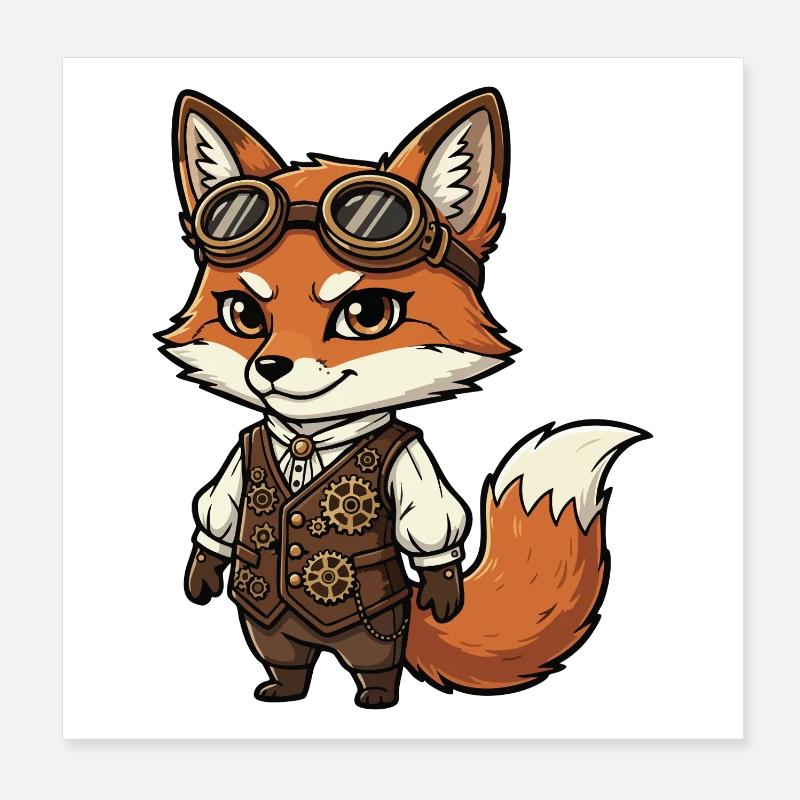 Fox Steampunk Weste Gears Süßer Flieger Poster 20x20 cm