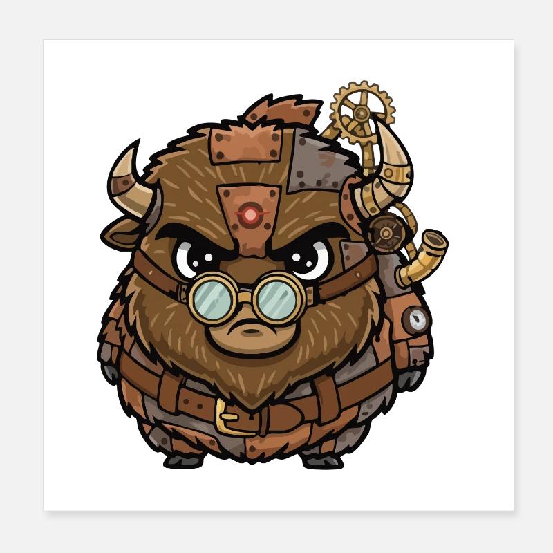 Bison Steampunk Cyborg Armure Engrenages Poster 20 x 20 cm