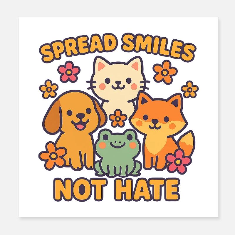 Étalez le sourire, pas la haine – Amis animaux mignons Poster 20 x 20 cm