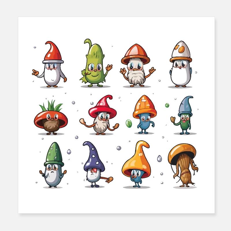 Mushroom Gnome Parade Poster 8" x 8" (20x20 cm)