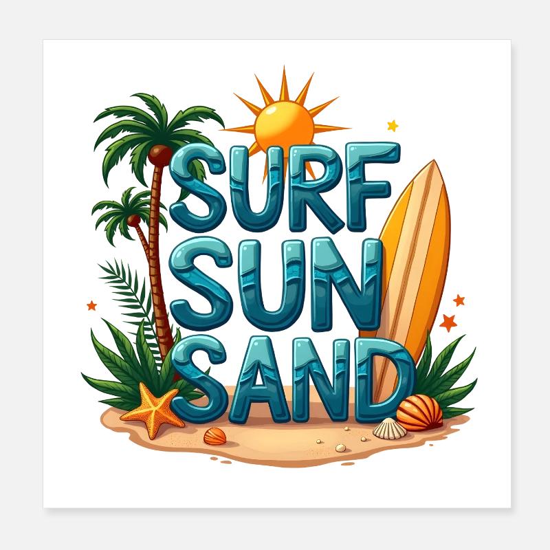 Conception de plages de Surfing Sun Sand Poster 20 x 20 cm