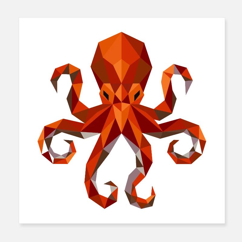 Polygone Calamar Pieuvre Poster 20 x 20 cm