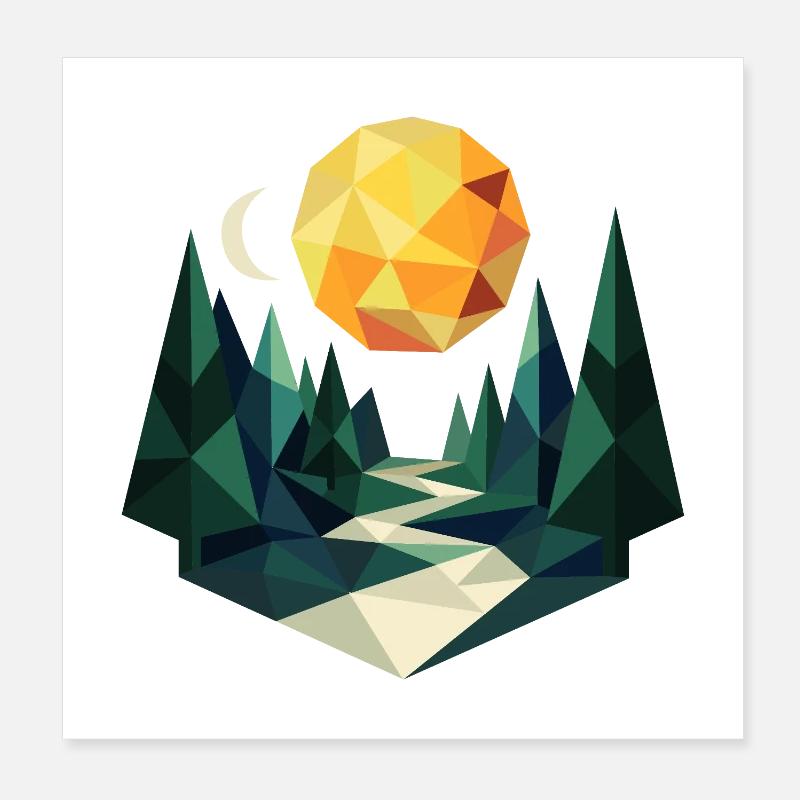 Lunar Night in the Polygon Forest Poster 8" x 8" (20x20 cm)