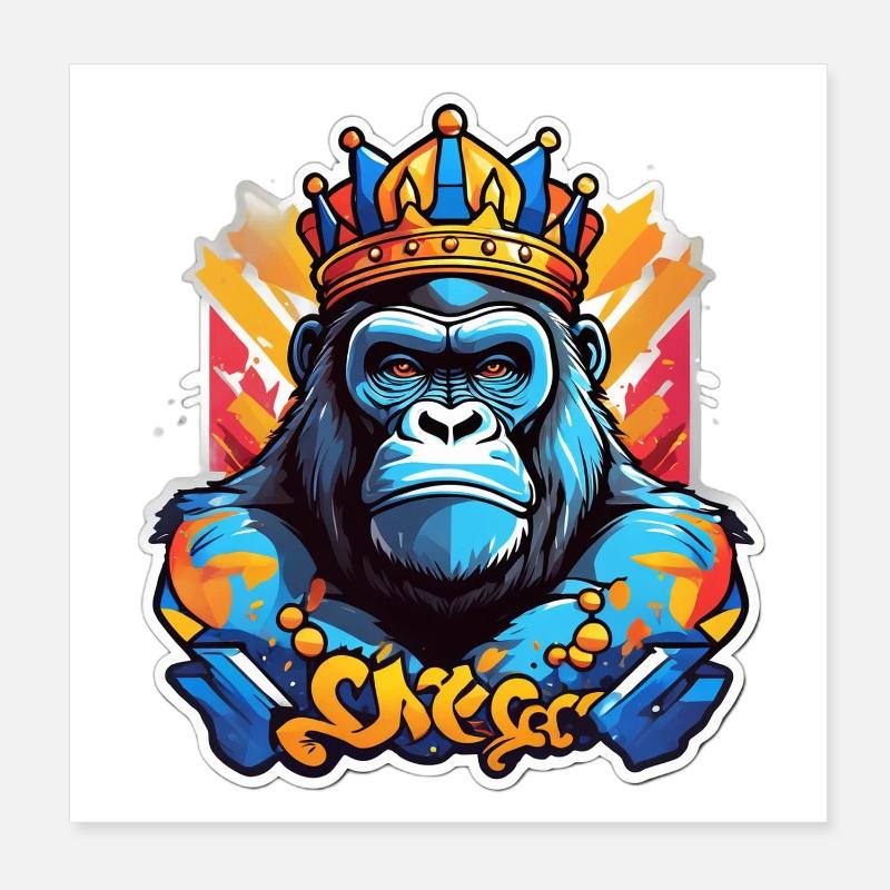 Blauer Gorilla gekrönte Graffiti Poster 20x20 cm