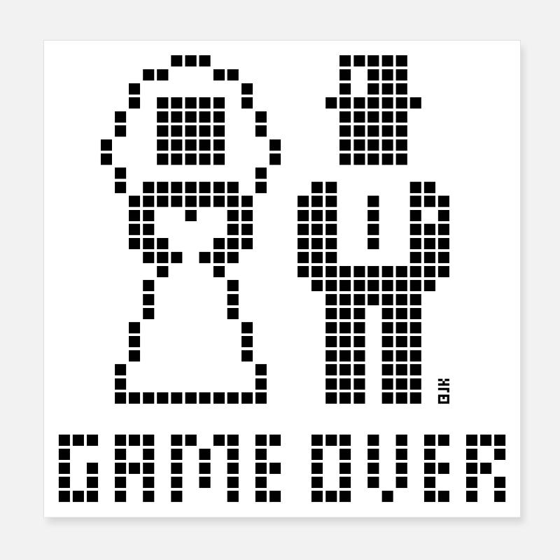Game Over (Wedding, Bachelor Party, Newlyweds, Pixel / B) Poster 8" x 8" (20x20 cm)