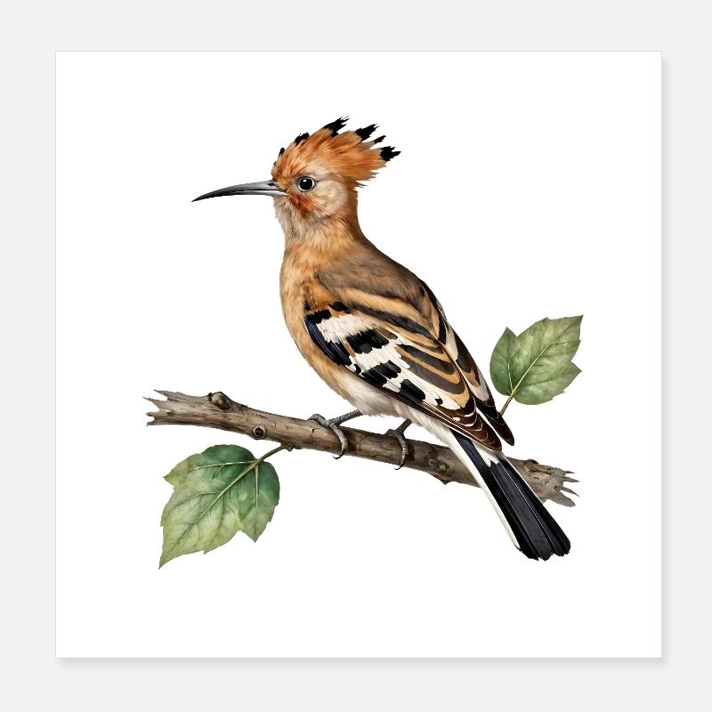 Hoopoe on branch Poster 8" x 8" (20x20 cm)