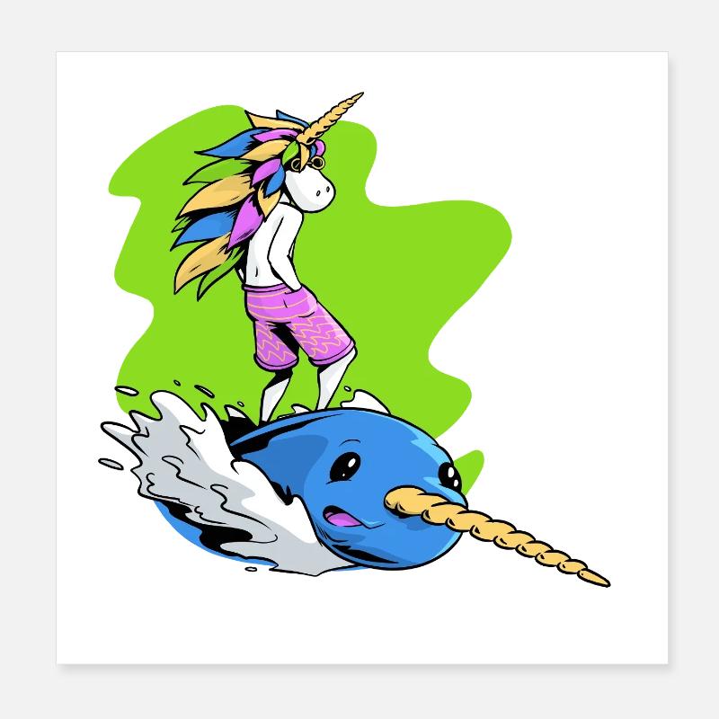 Surfer Unicorn Poster 8" x 8" (20x20 cm)