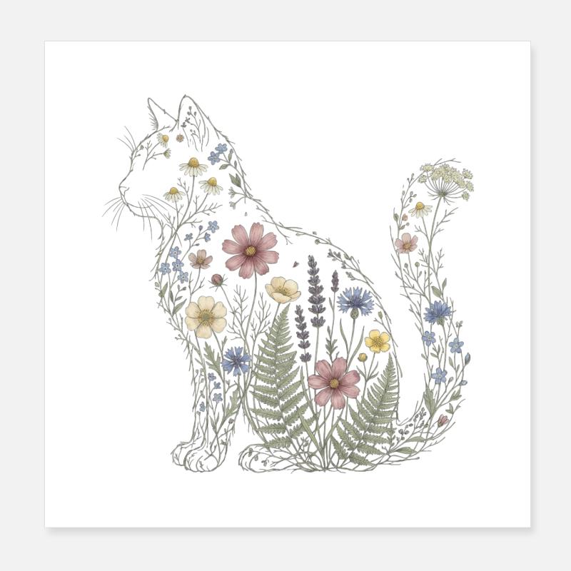 Silhouette de chat fleuri Maman Plante Maman V Poster 20 x 20 cm