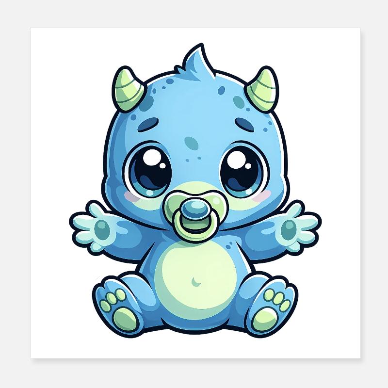Blue Baby Dragon Pacifier Poster 8" x 8" (20x20 cm)