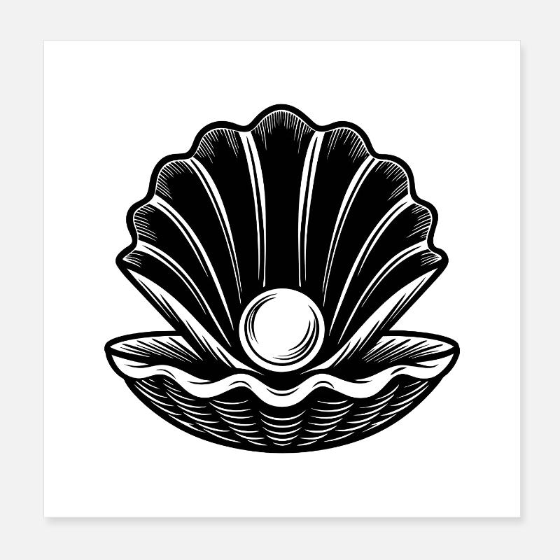 Palourde avec perle isolée sur fond blanc Poster 20 x 20 cm