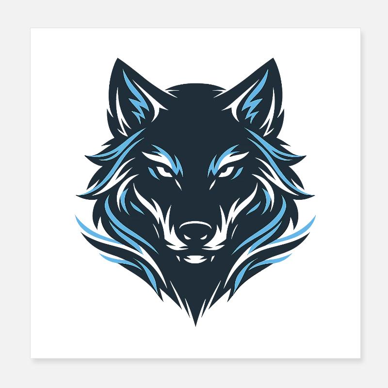 Blue Night Wolf Emblem Poster 8" x 8" (20x20 cm)