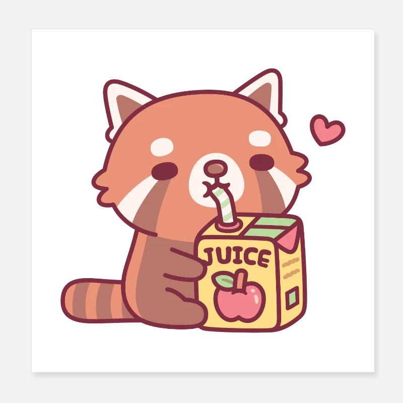 Le mignon panda roux adore le jus de pomme Poster 20 x 20 cm