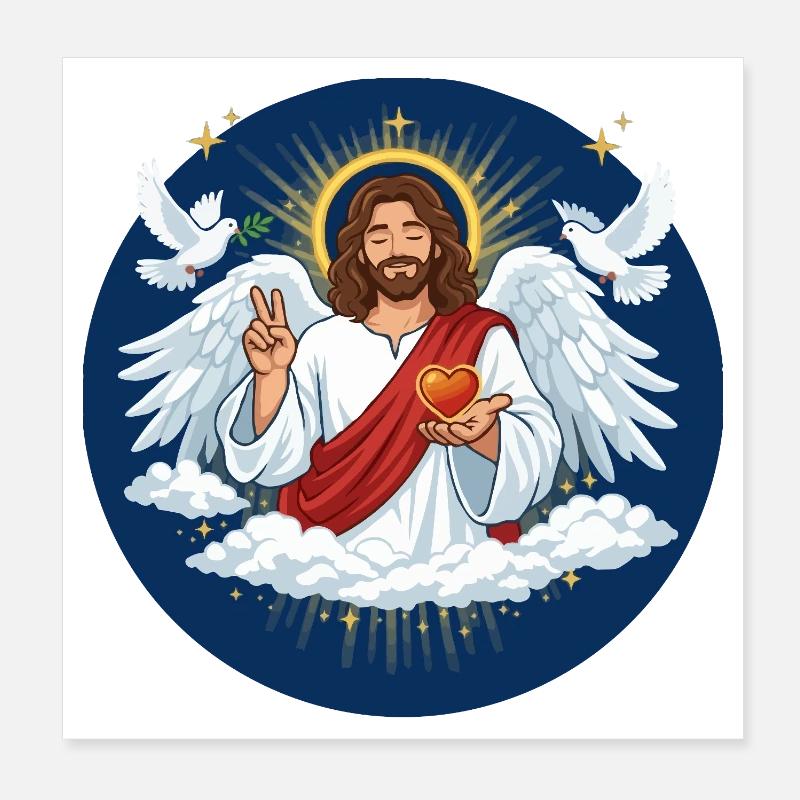 Heavenly Love: Jesus with Heart Poster 8" x 8" (20x20 cm)
