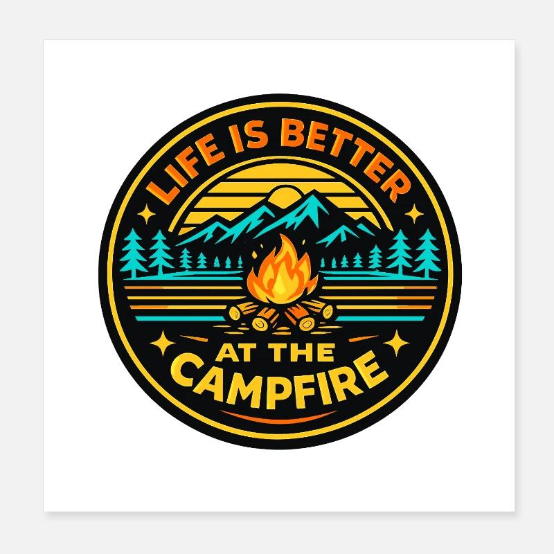 Campfire Mountain Landscape Poster 8" x 8" (20x20 cm)