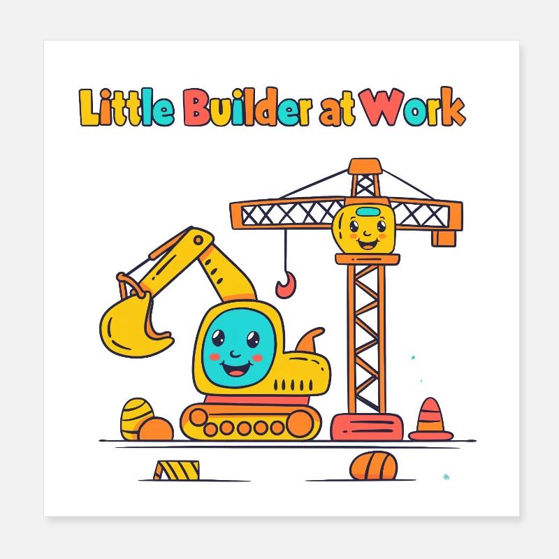 Petit ouvrier du bâtiment à la grue Poster 20 x 20 cm