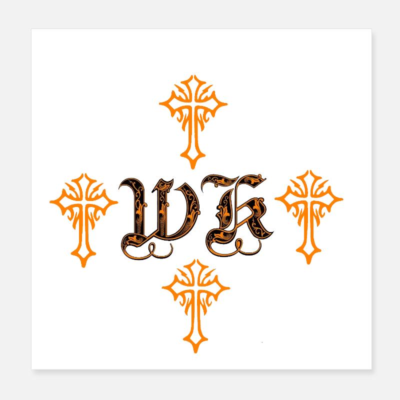 Orange Gothic Cross Ornament with initials Poster 8" x 8" (20x20 cm)