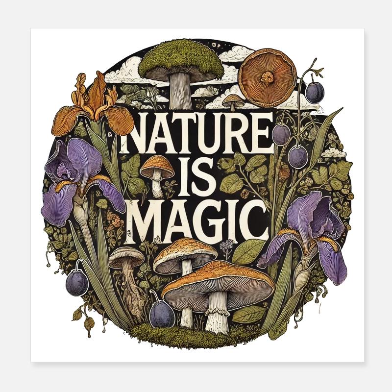 Nature Is Magic: Mushrooms & Flora Circle Poster 8" x 8" (20x20 cm)