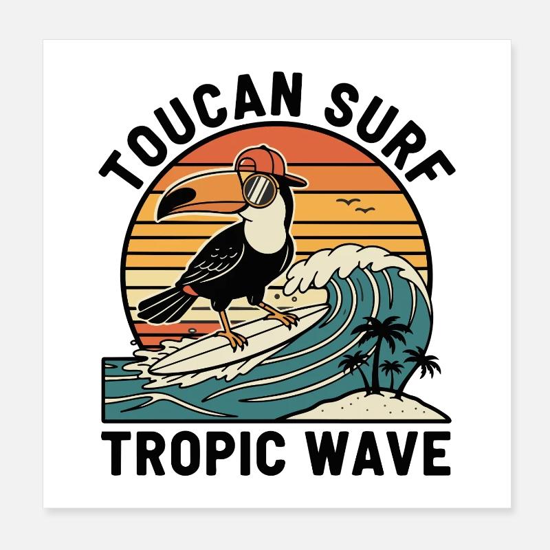 Toucan Surf Tropic Wave Ocean Vibes Poster 20 x 20 cm