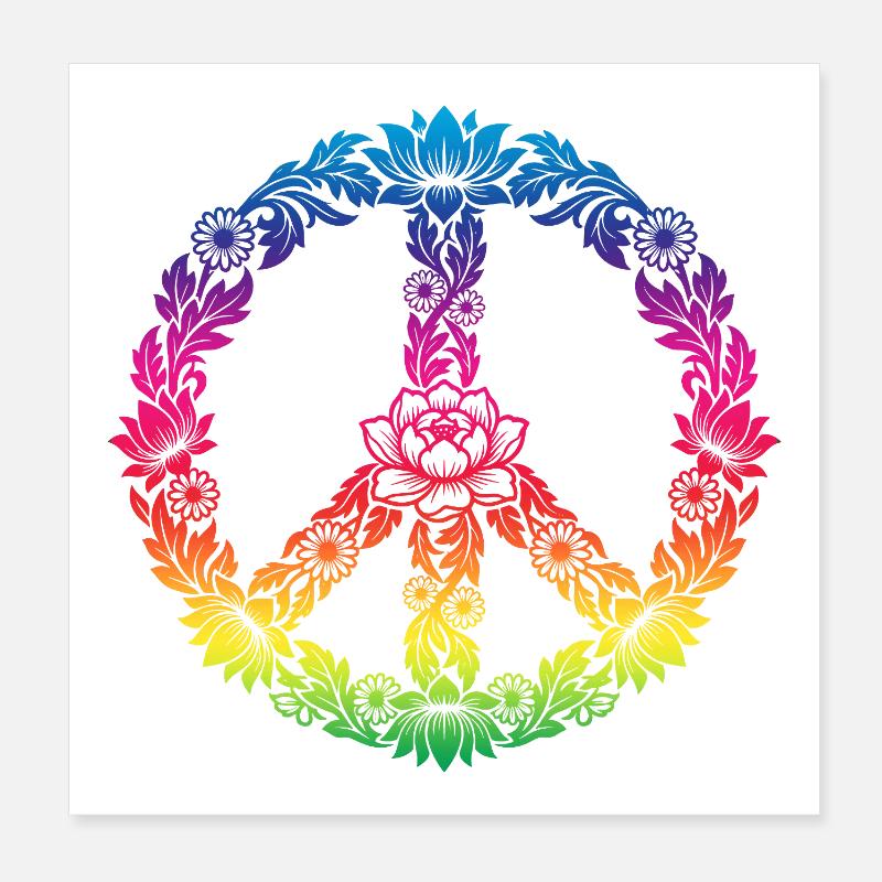 Peace Sign Floral Boho Style Poster 8" x 8" (20x20 cm)