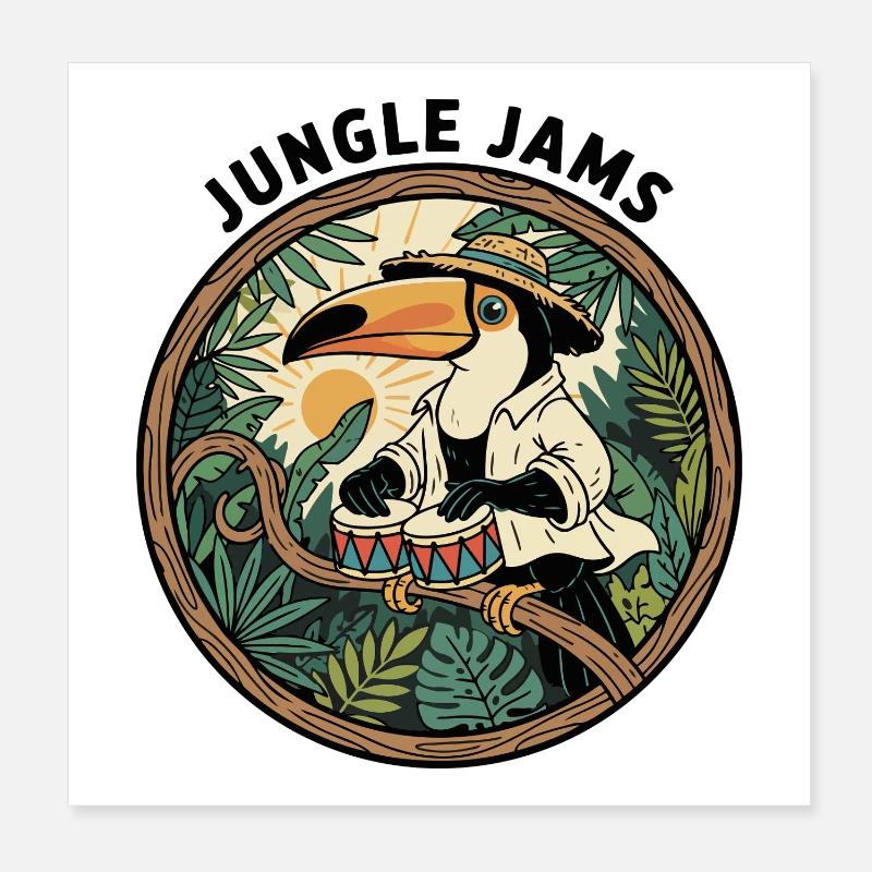 Toucan Jungle Jams Bongo Drummer Retro Poster 20 x 20 cm