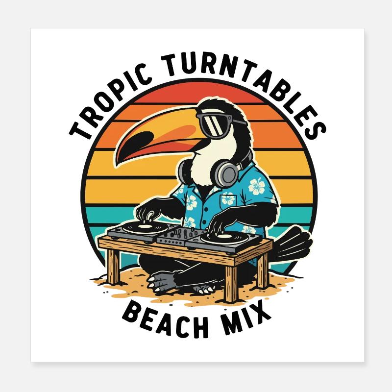 Toucan DJ Tropic Turntables Beach Mix Poster 20 x 20 cm