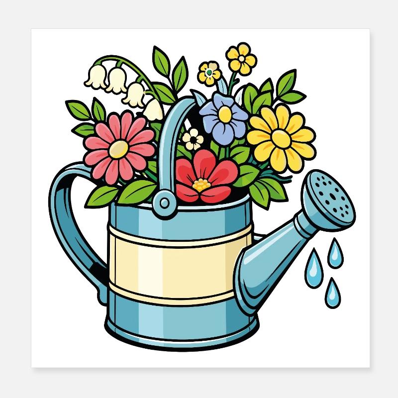 Blütenbewässerung, Gartenblüten im Frühling Poster 20x20 cm
