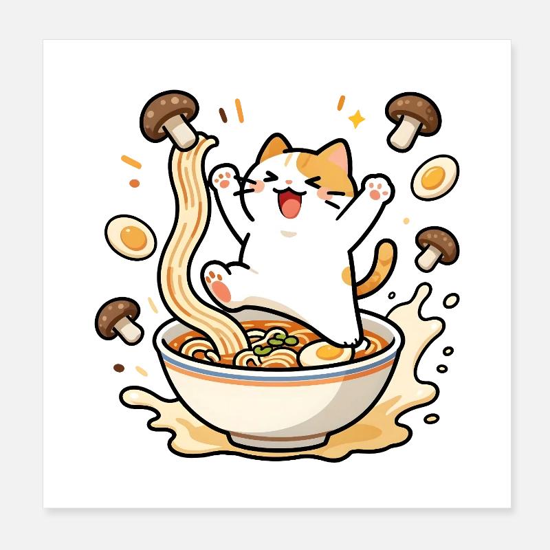 Chat ramen joyeux Poster 20 x 20 cm